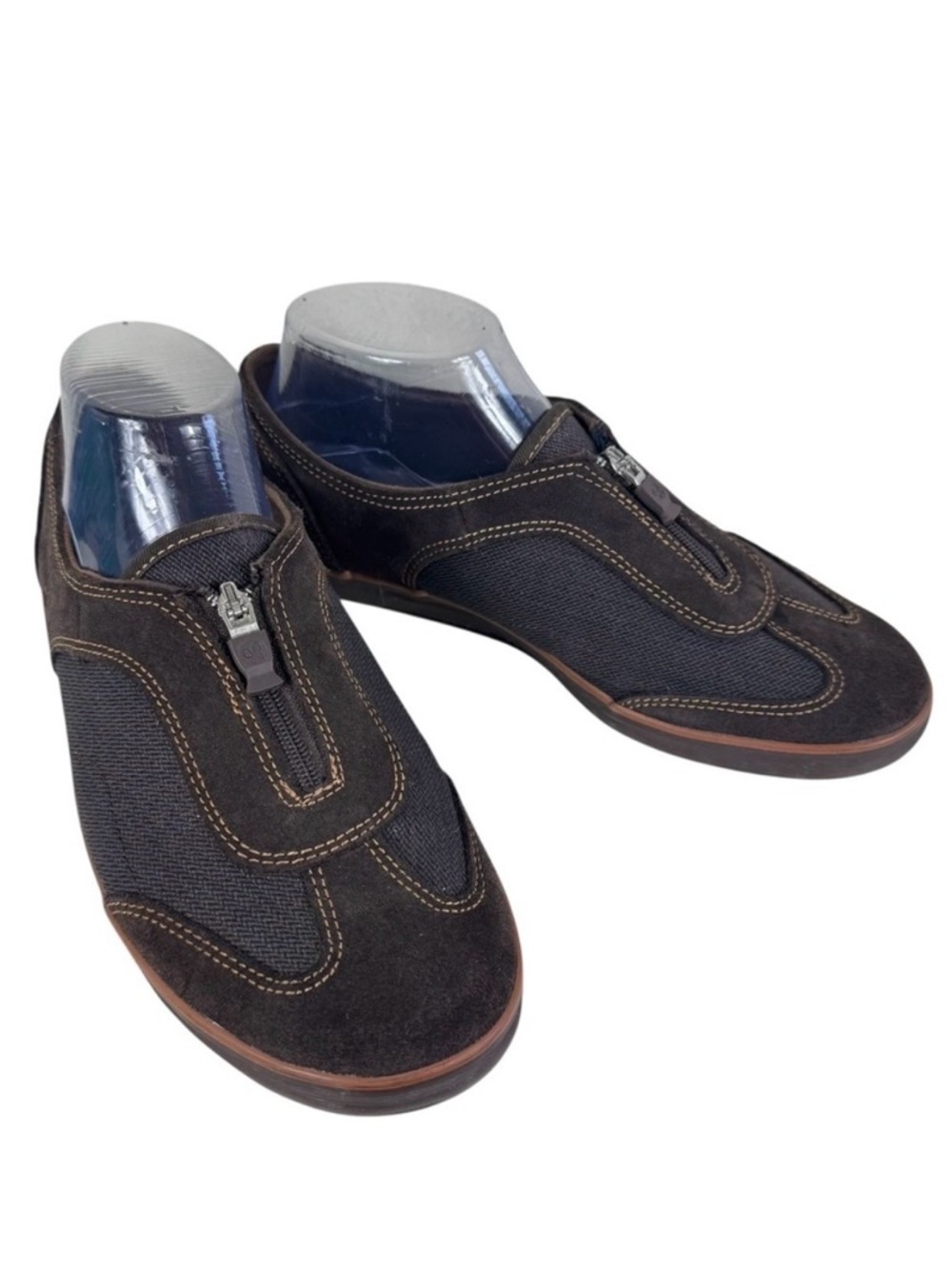 Grasshoppers Brown Suede & Mesh Slip On Zip Up Comfort Flat Shoes Women's 8W‎